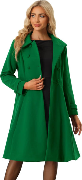 Green Tailored Classic Long Sleeve A Line Pea Coat