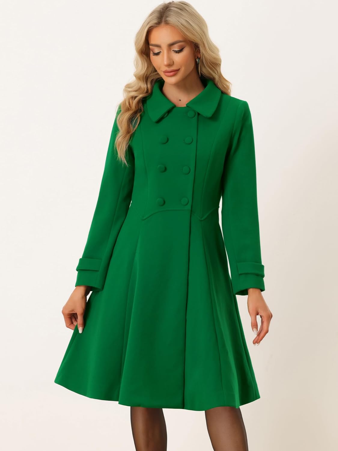 Green Tailored Classic Long Sleeve A Line Pea Coat