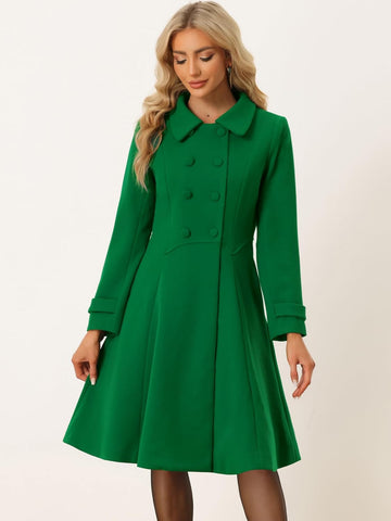 Green Tailored Classic Long Sleeve A Line Pea Coat