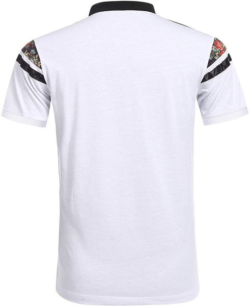 Men's White Floral Short Sleeve Polo Style T-Shirt