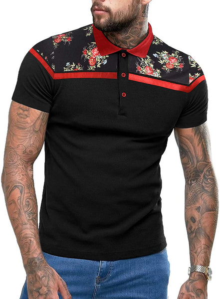 Men's White Floral Short Sleeve Polo Style T-Shirt