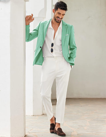 Men's Mint Green Notched Lapel Long Sleeve Blazer