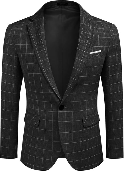 Men's Dark Blue Notched Lapel Long Sleeve Blazer