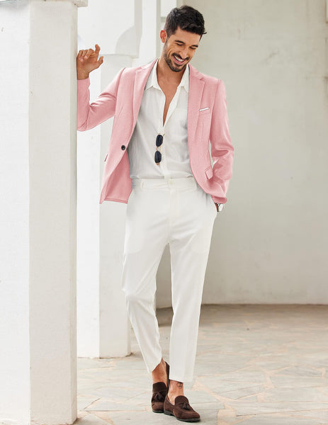 Men's Pale Pink Notched Lapel Long Sleeve Blazer