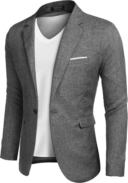 Men's Beige Notched Lapel Long Sleeve Blazer