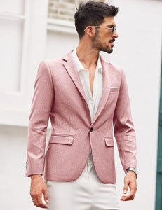 Men's Pale Pink Notched Lapel Long Sleeve Blazer