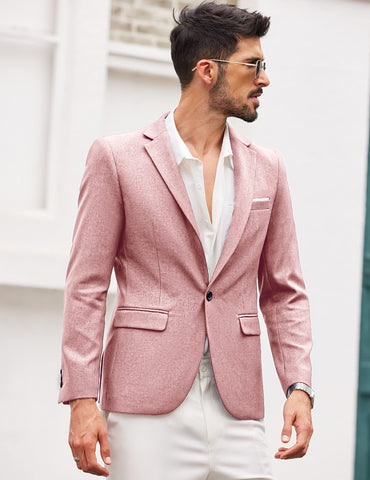 Men's Pale Pink Notched Lapel Long Sleeve Blazer