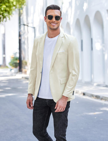 Men's Beige Notched Lapel Long Sleeve Blazer