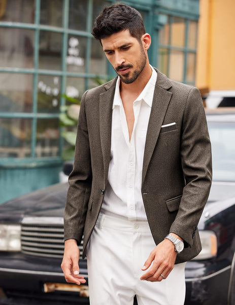 Men's Beige Notched Lapel Long Sleeve Blazer