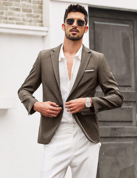 Men's Beige Notched Lapel Long Sleeve Blazer