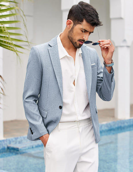 Men's Textured Grey Notched Lapel Long Sleeve Blazer