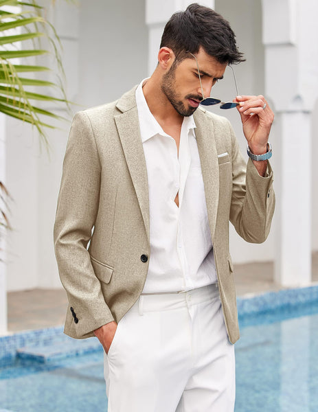 Men's Beige Notched Lapel Long Sleeve Blazer