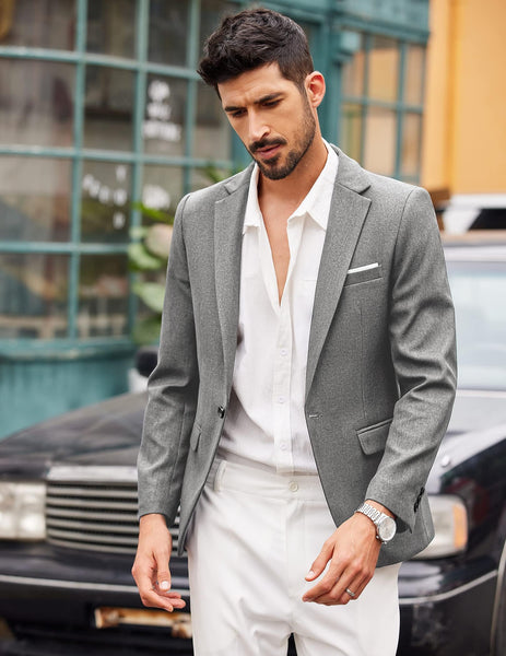 Men's Burgundy Red Notched Lapel Long Sleeve Blazer