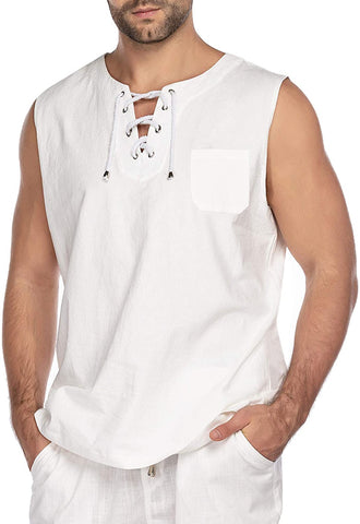 Men's Sleeveless White Tank Top Beach Shirt