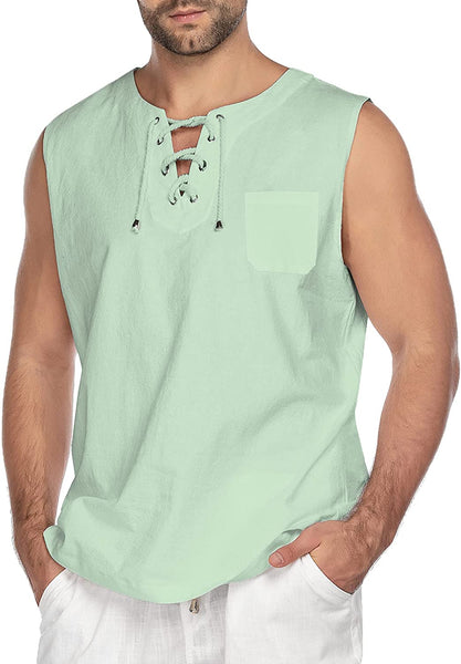 Men's Sleeveless Light Green Tank Top Beach Shirt