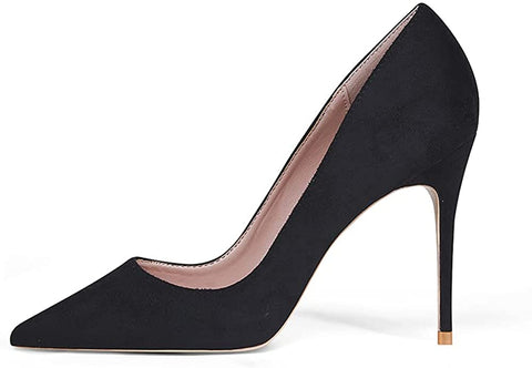 Classic Pointed Toe Black Suede High Heel Pumps