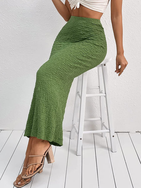 Chic Textured Green High Waist Maxi Skirt