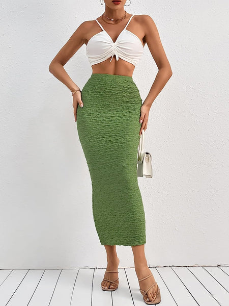 Chic Textured Brown High Waist Maxi Skirt