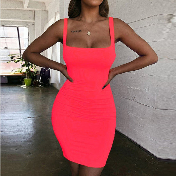 Summer Pink Sleeveless Tank Bodycon Dress