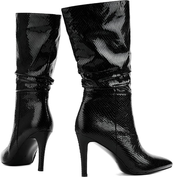 Silver Snakeskin Metallic Stiletto Style Mid Calf Boots