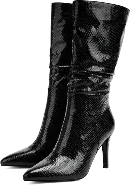 Gold Snakeskin Metallic Stiletto Style Mid Calf Boots