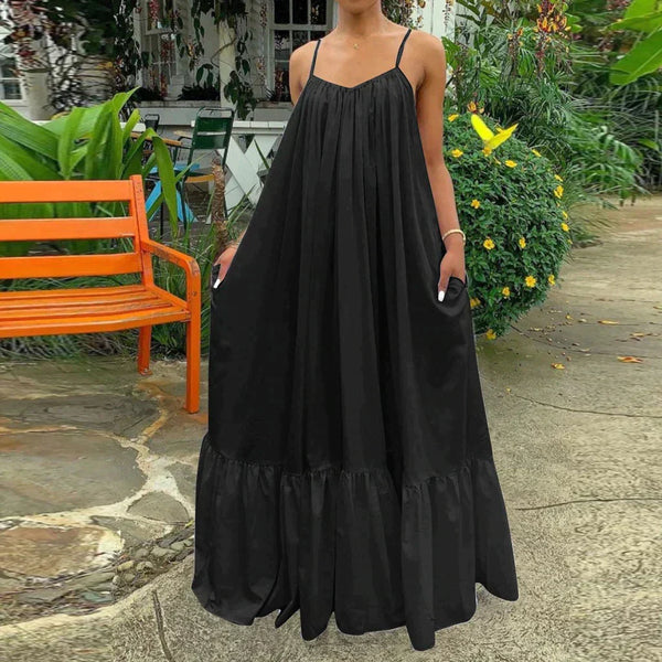 Beachy Boho Black Spaghetti Strap Maxi Dress