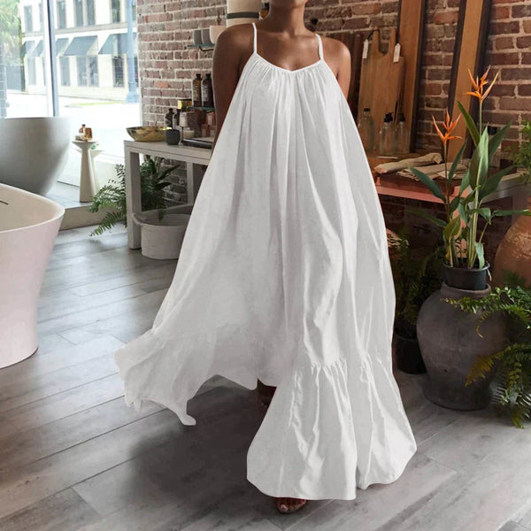 Beachy Boho White Spaghetti Strap Maxi Dress