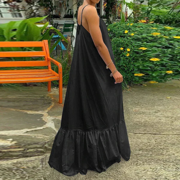 Beachy Boho Black Spaghetti Strap Maxi Dress