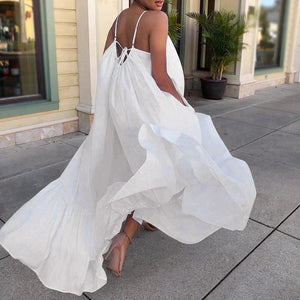 Beachy Boho White Spaghetti Strap Maxi Dress