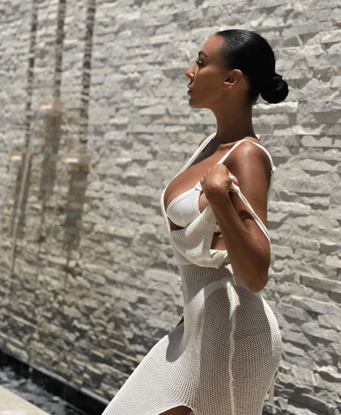 Beach Chic Halter Knit White Backless Maxi Dress