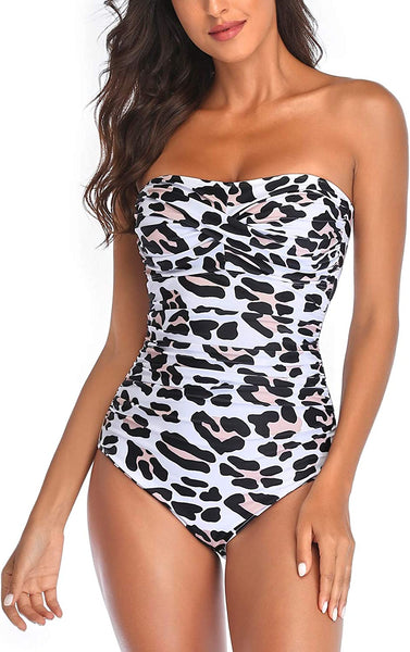 Black & White Striped One Piece Bandeau Strapless Swimsuit