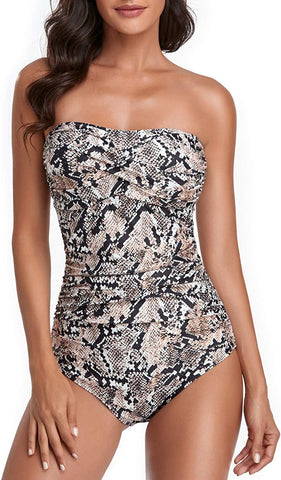 Snakeskin One Piece Bandeau Strapless Swimsuit