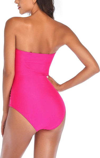 Pink One Piece Bandeau Strapless Swimsuit