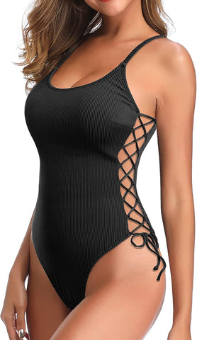 Black Criss Cross One Piece Swimsuit