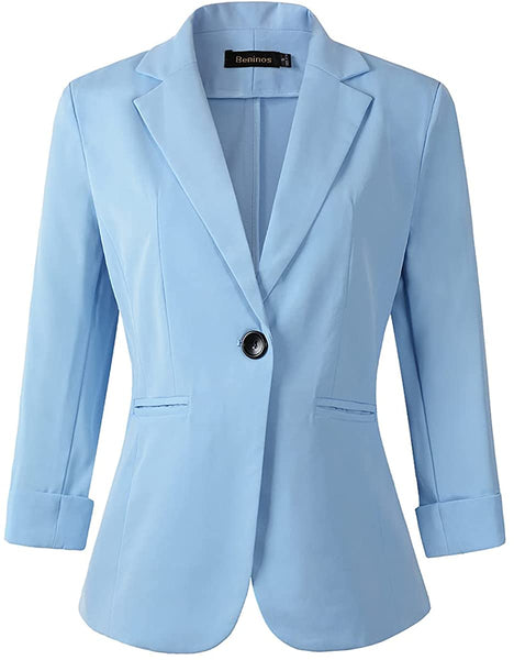 Women's Light Blue Floral 3/4 Sleeve Casual Office Blazer