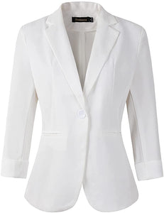 Women's White 3/4 Sleeve Casual Office Blazer