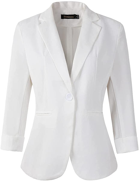 Women's White Floral 3/4 Sleeve Casual Office Blazer