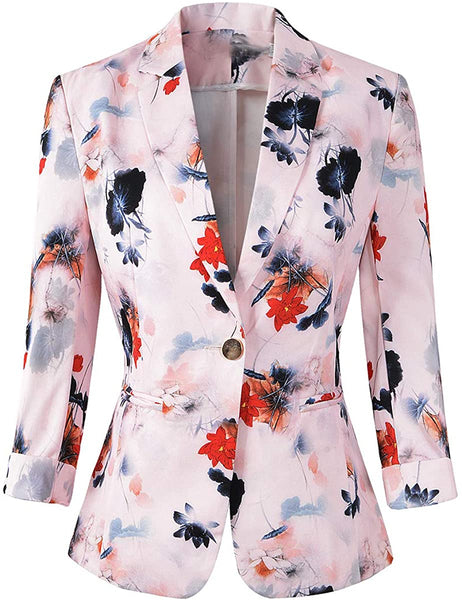 Women's Light Blue Floral 3/4 Sleeve Casual Office Blazer