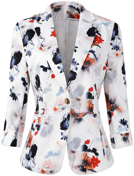 Women's Black Floral 3/4 Sleeve Casual Office Blazer