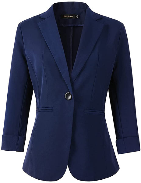 Women's Light Blue 3/4 Sleeve Casual Office Blazer