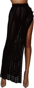 Chic High Waist Black Crochet Hollow Slit Maxi Skirt