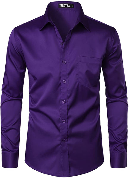 Men's Lavender Casual Business Button Up Dress Shirt with Pocket