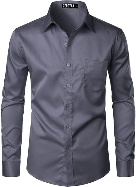 Men's Purple Casual Business Button Up Dress Shirt with Pocket