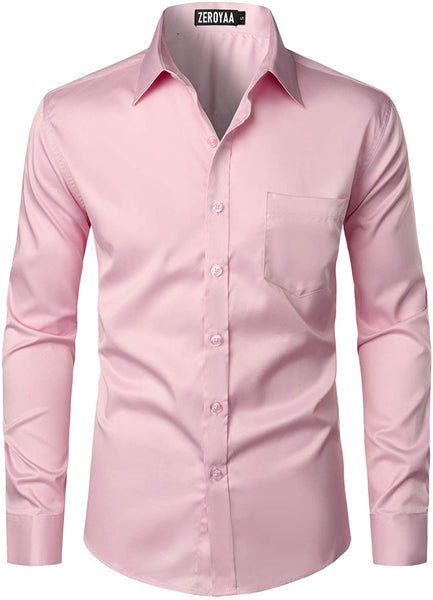 Men's Lavender Casual Business Button Up Dress Shirt with Pocket