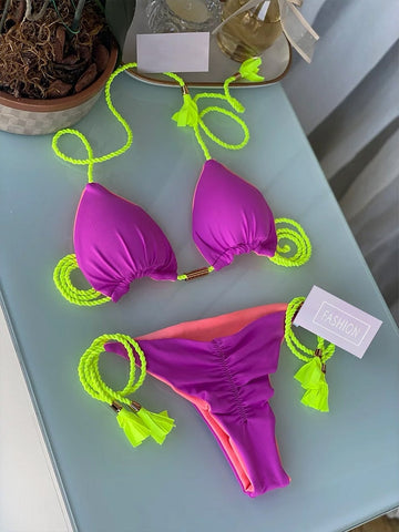 Baecation Purple/Green String 2pc Bikini Swimsuit