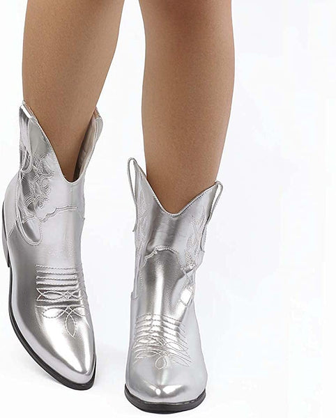 Country Beauty White Western Style Cowgirl Mid Calf Boots