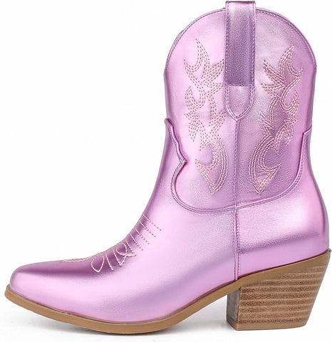 Country Beauty Pink Western Style Cowgirl Mid Calf Boots