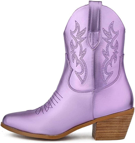 Country Beauty Purple Western Style Cowgirl Mid Calf Boots