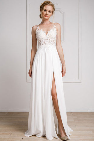 Ivory White A Line Split Gown