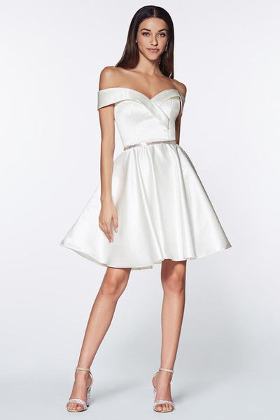 Samoa Champagne Off Shoulder A-Line Satin Beaded Belt Gown